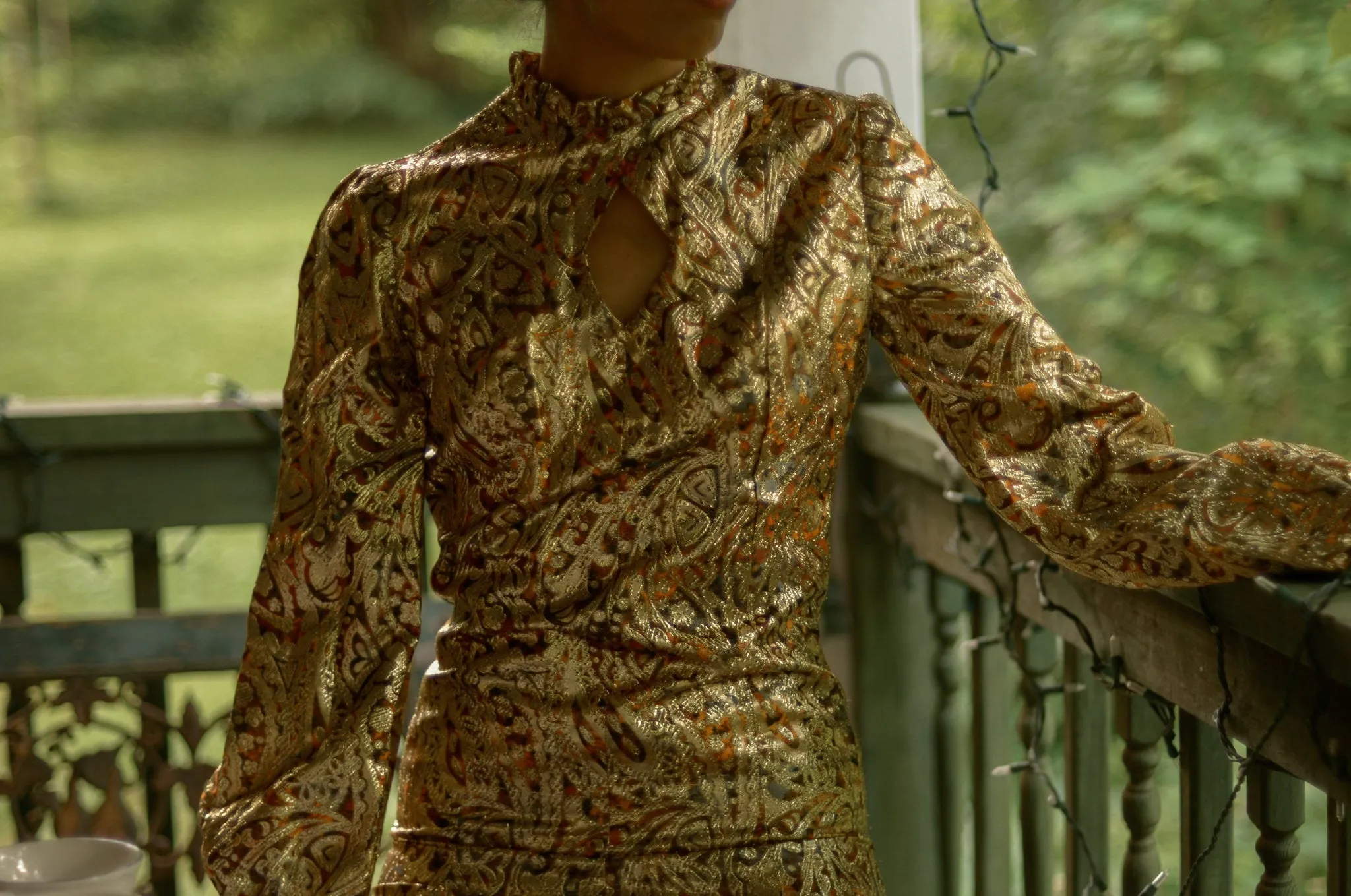 70s paisley gold lame palazzo jumpsuit // small, 37" hips