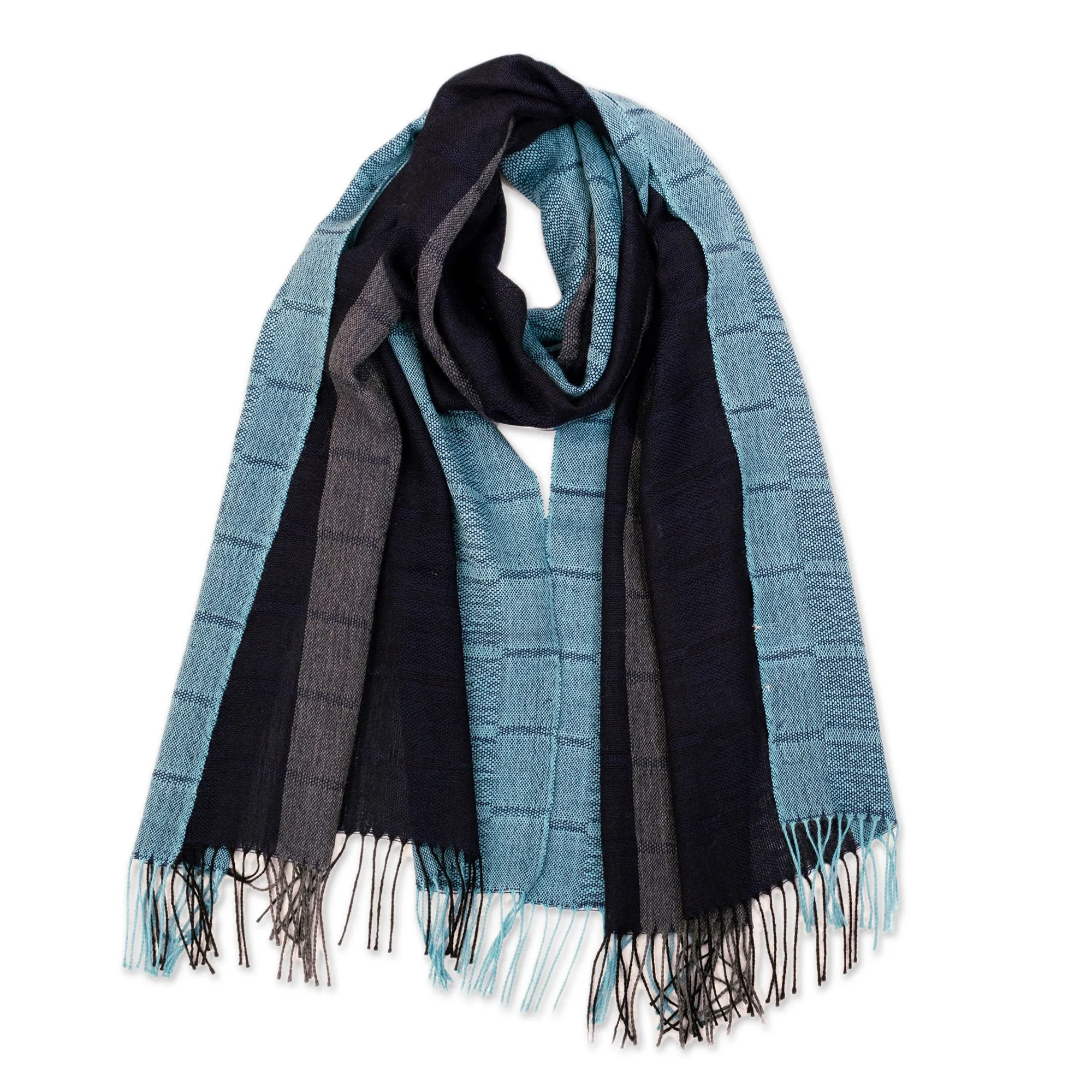 Alpaca Wool Patterned Shawl - Huancayo Blues | NOVICA