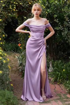 Austin Satin Off the Shoulder Corset Prom Dress 7407492KR-Lavender LaDivine 7492 Cinderella Divine 7492