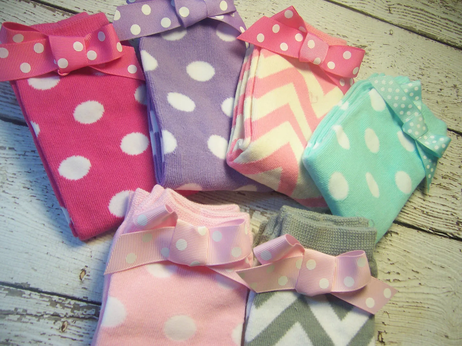 Baby Leg warmers, Baby legs warmers, with attached bows, Lavender with Pink and Lavender Bows,coordinate with outfits