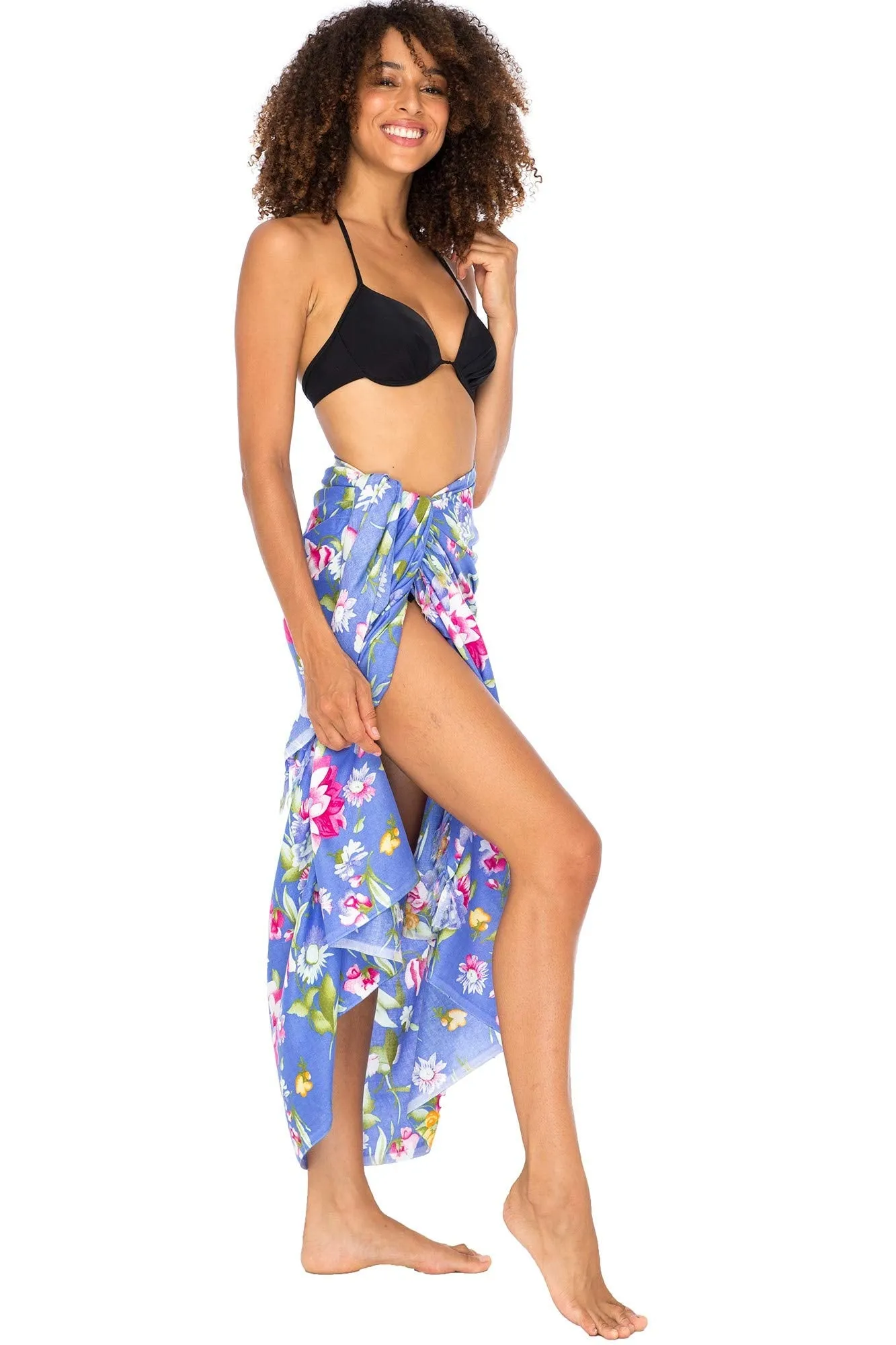 Back From Bali Womens Sarong Swimsuit Cover Up Floral Print Beach Wear Bikini Wrap Skirt with Coconut Clip