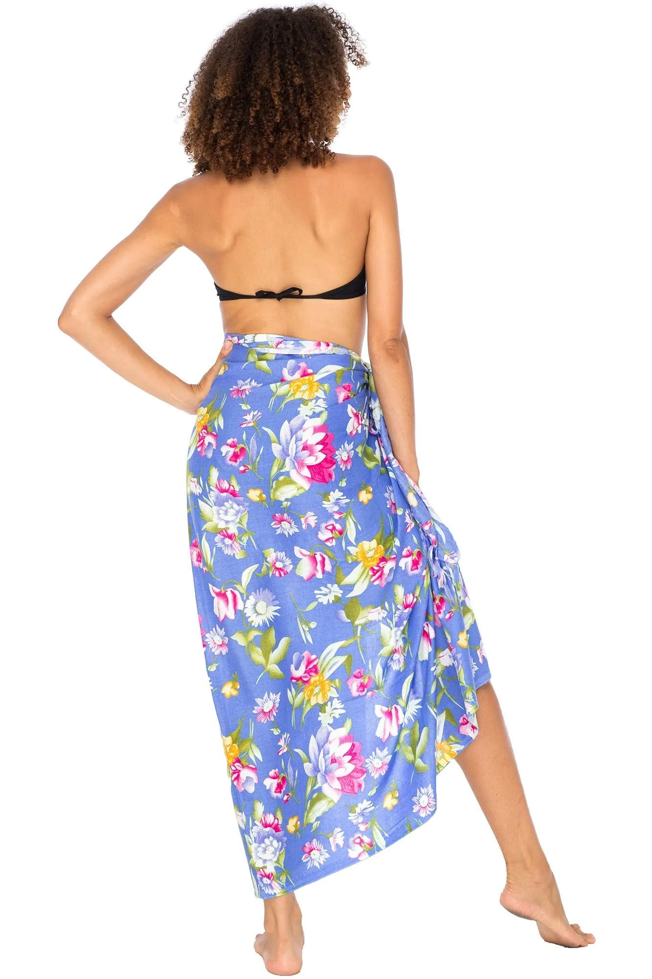 Back From Bali Womens Sarong Swimsuit Cover Up Floral Print Beach Wear Bikini Wrap Skirt with Coconut Clip