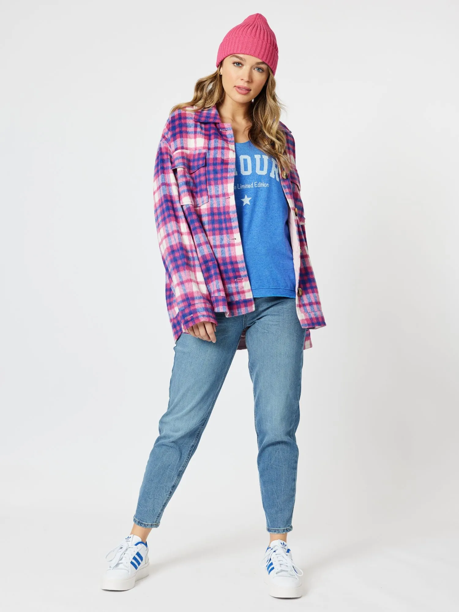 Brooklyn Check Melton Shacket - Pink