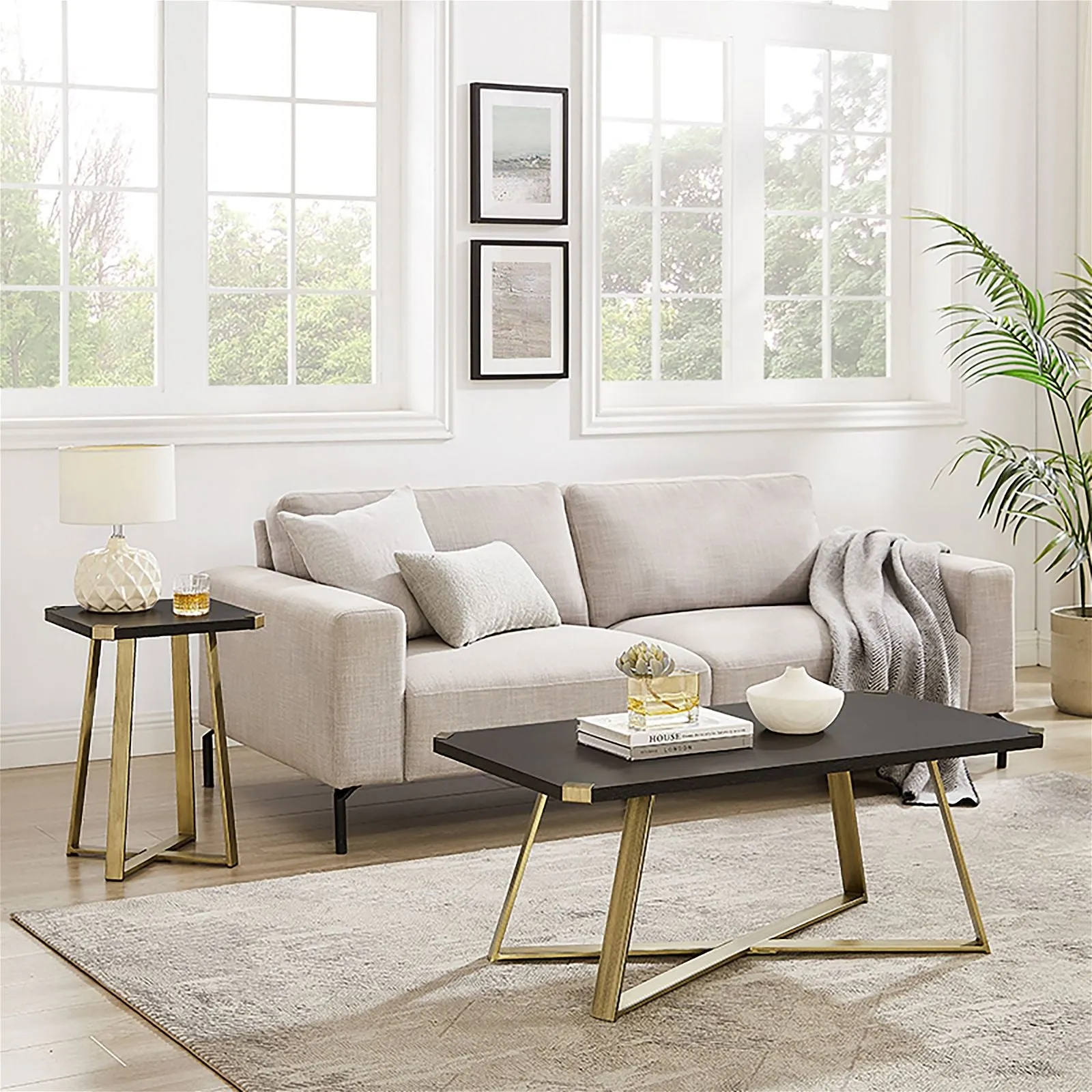 Capri Coffee Table 1100mm Gold Metal Leg and Metal Highlights Black Oak by Criterion™