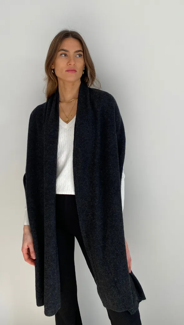 CASHMERE TRAVEL WRAP - DARK GREY MELANGE