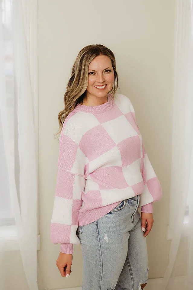 Checkered Bishop Sleeve Sweater