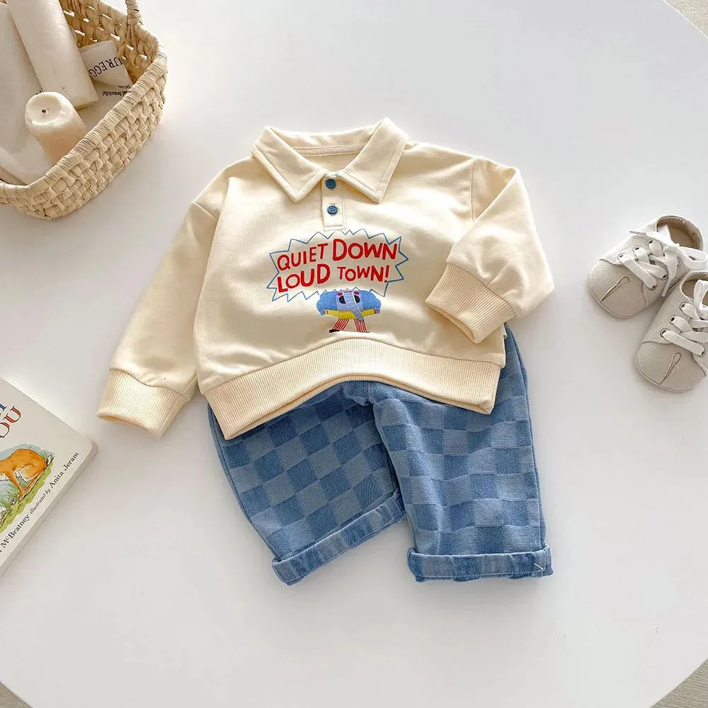 Children's Jeans 1-5Y New 2024 Autumn Boys Plaid Denim Pants Loose Style Mid Waist Girls Checkerboard Trousers