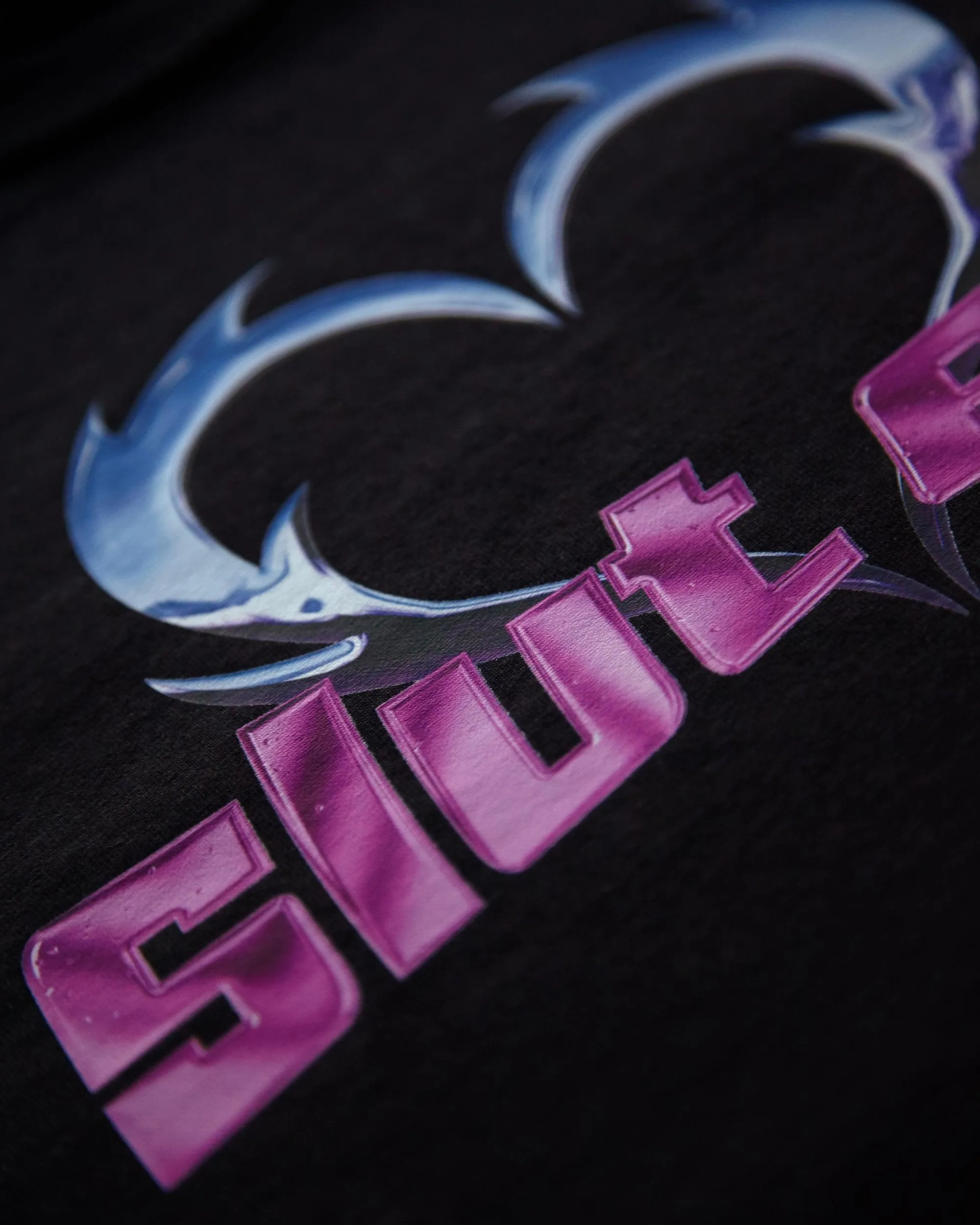 Chrome Y2K: S/UT ERA, chrome and pink on black - pullover hoodie.