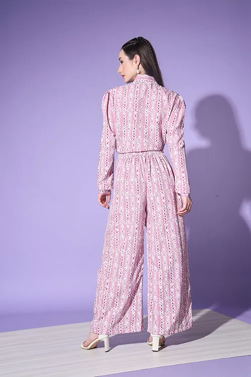 Cute Printed White & Pink Shirt With Trouser