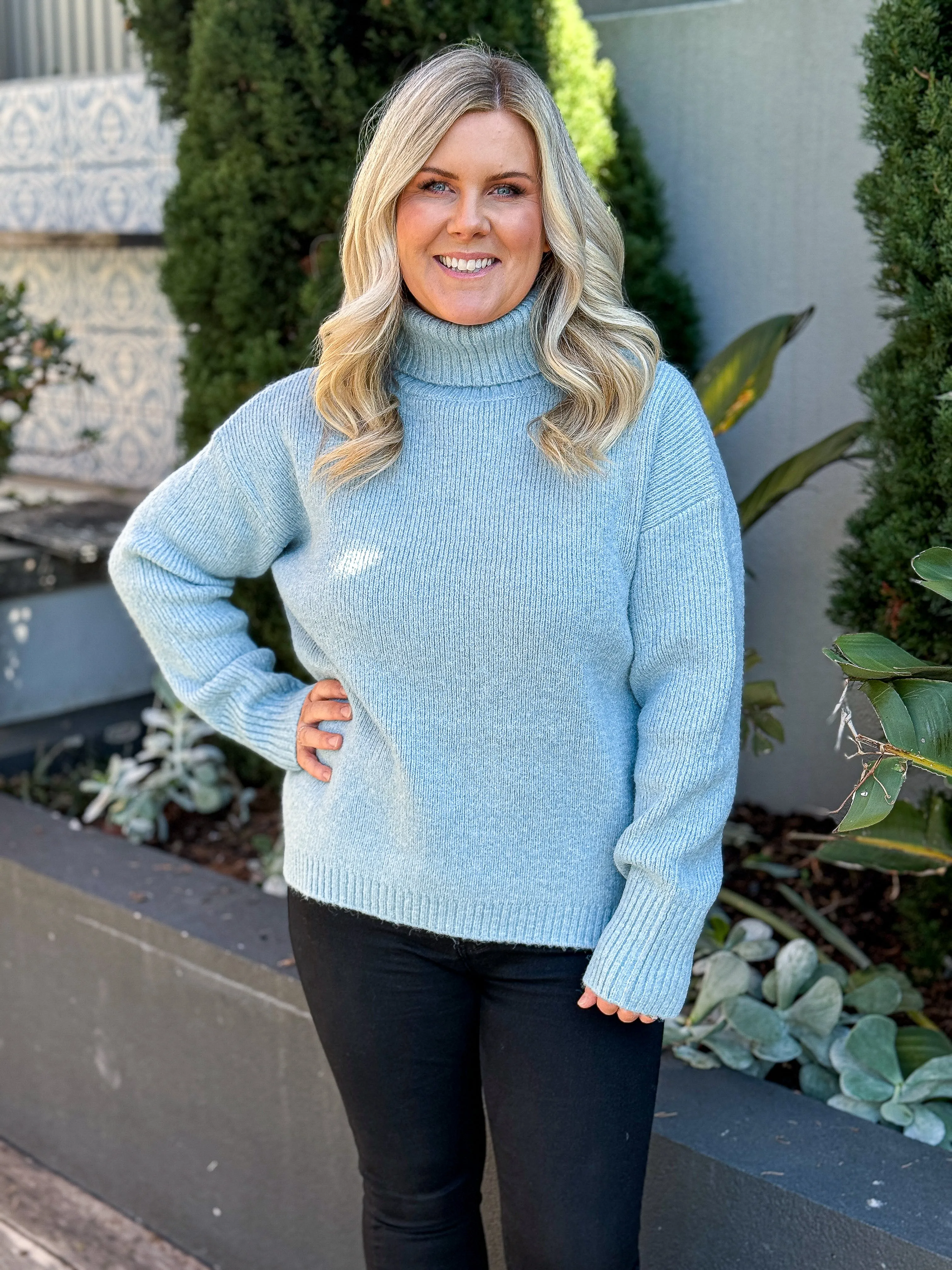 Emmy Roll Neck Sweater - Blue