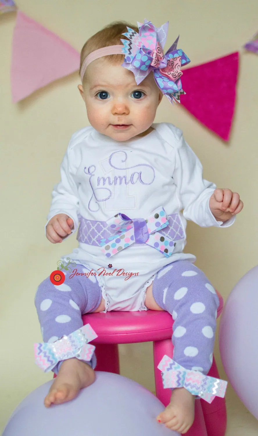 Girls First Birthday Outfit, Shirt or Onepiece, Bloomers, Hairbow, Headband, and Baby Legs, long or short sleeves