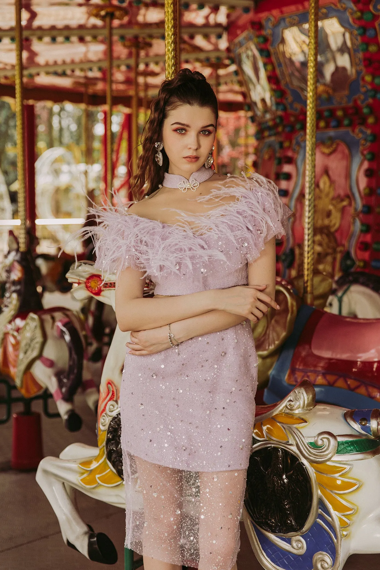 Glitterati'24 Featheratti Qipao Top - Lavender