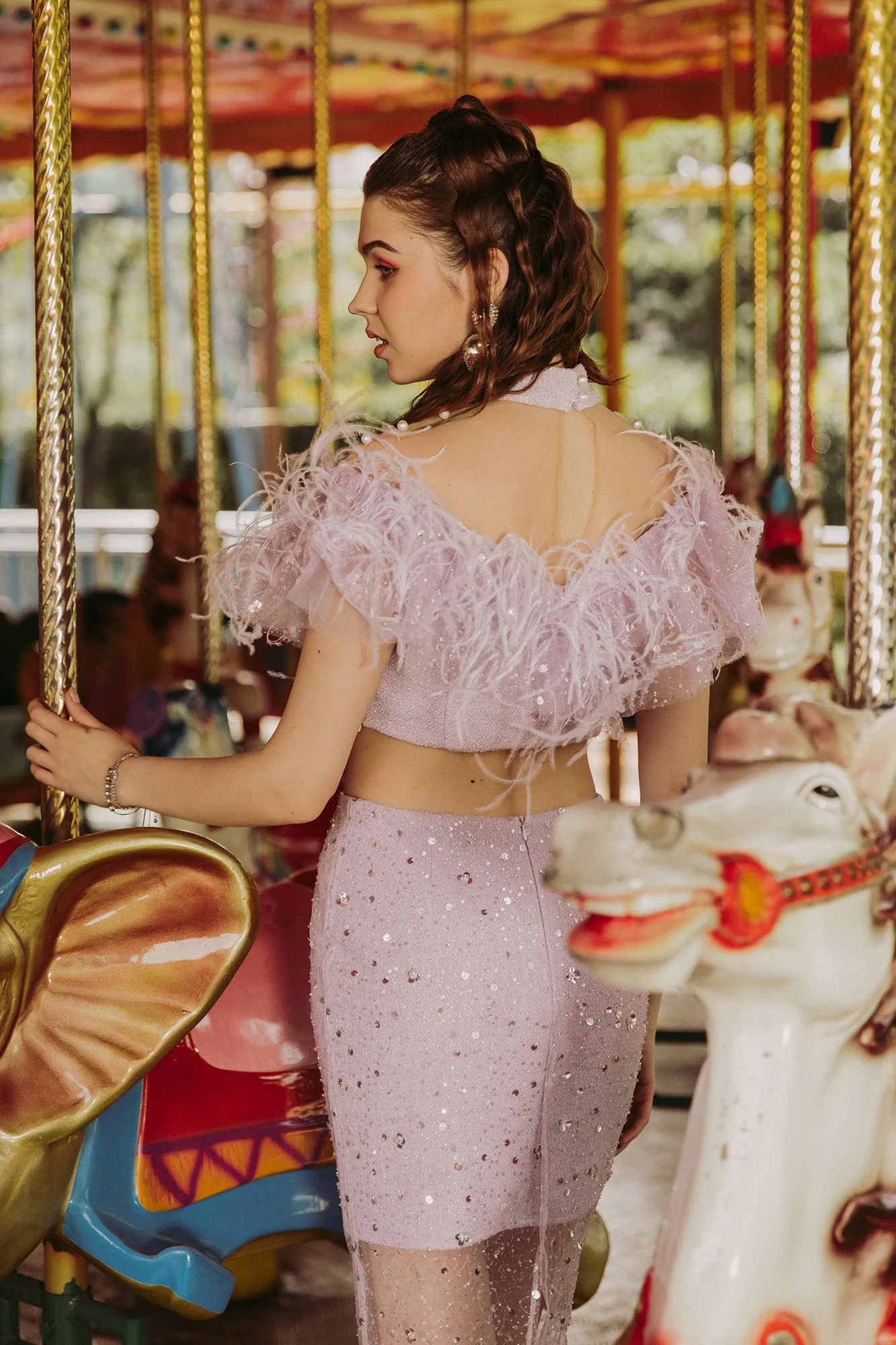 Glitterati'24 Featheratti Qipao Top - Lavender