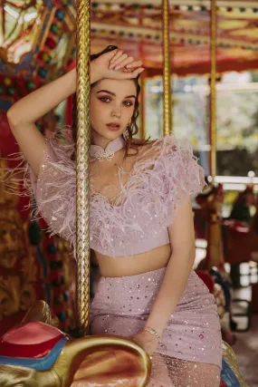 Glitterati'24 Featheratti Qipao Top - Lavender