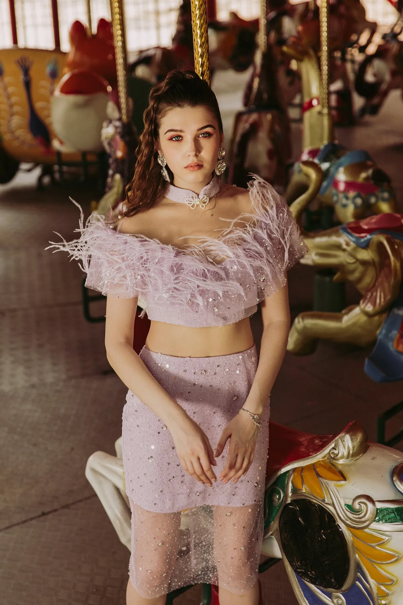 Glitterati'24 Featheratti Qipao Top - Lavender