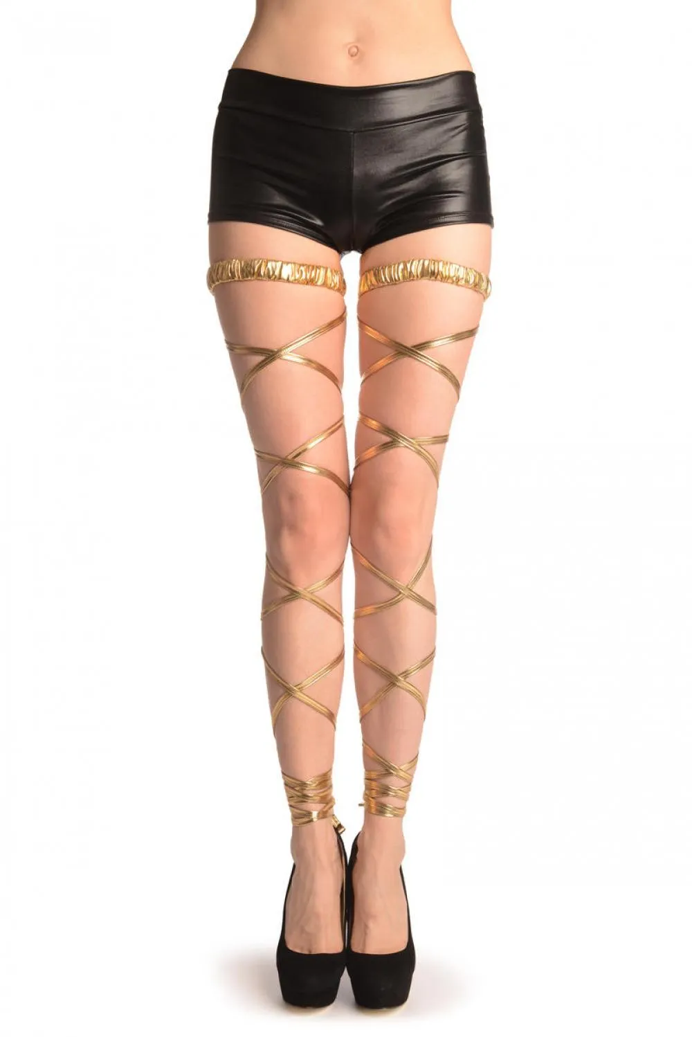 Gold Metallic Leg Wrap With Elasticated Top
