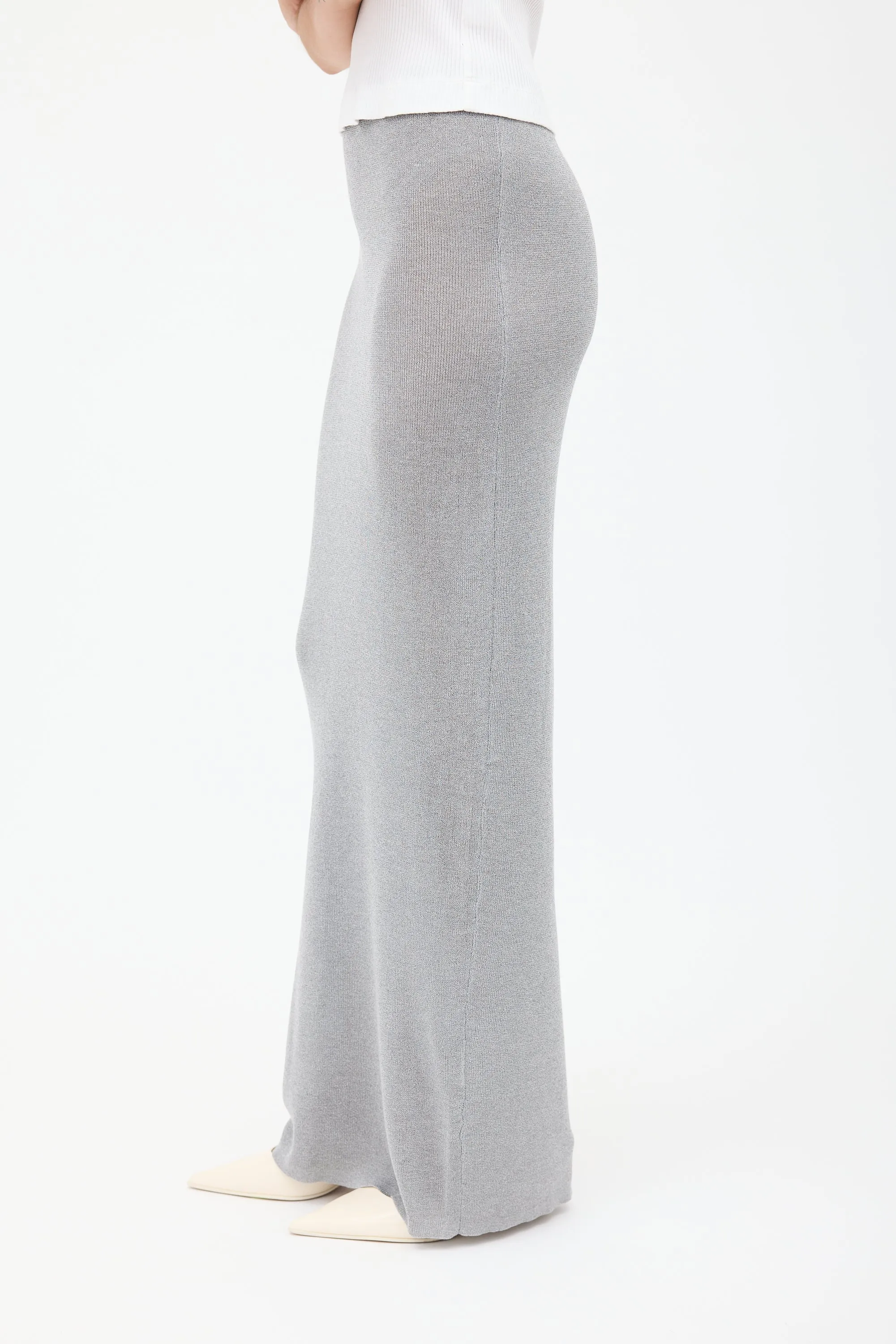 Grey Knit Long Pencil Skirt