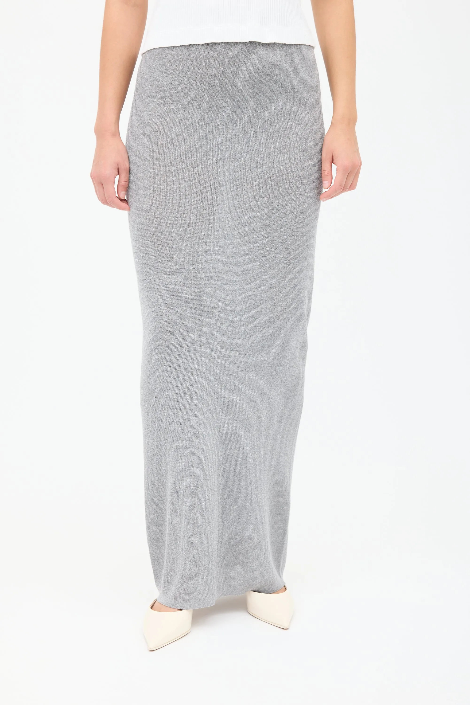 Grey Knit Long Pencil Skirt
