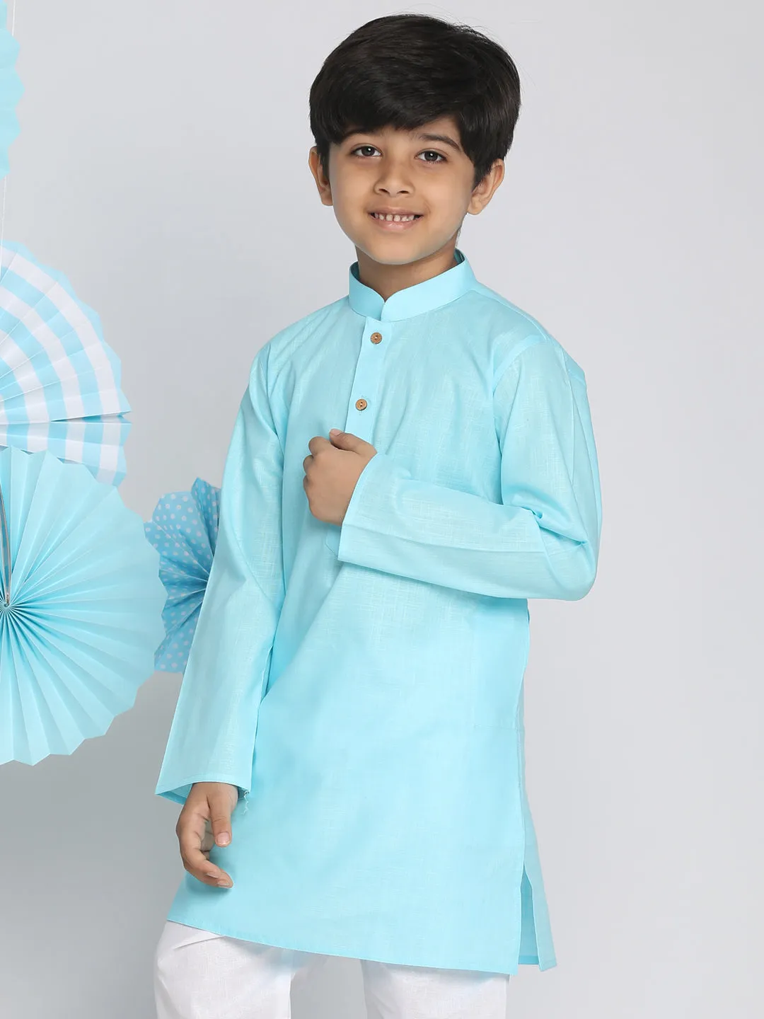 Jashvi Boys Aqua Solid Kurta