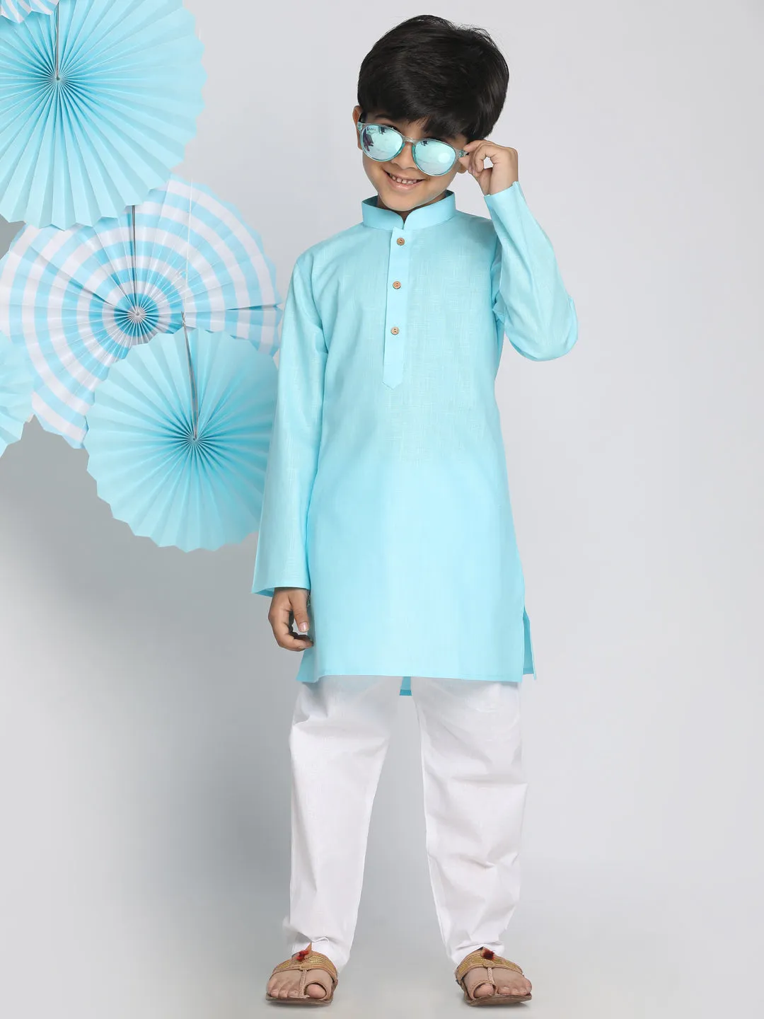 Jashvi Boys Aqua Solid Kurta