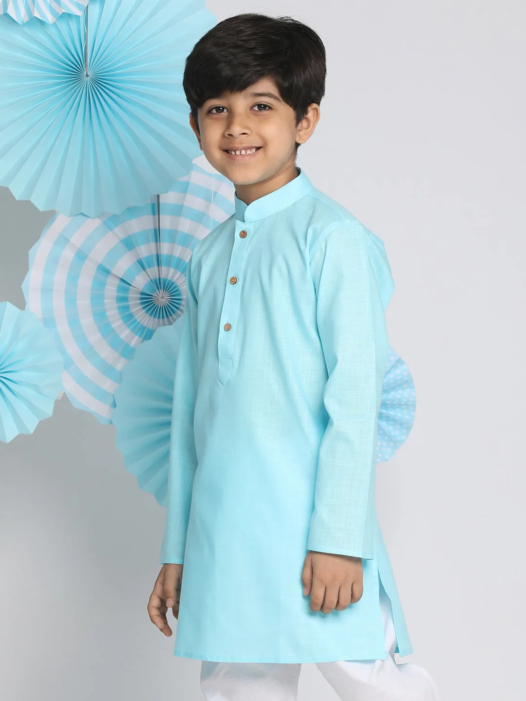 Jashvi Boys Aqua Solid Kurta