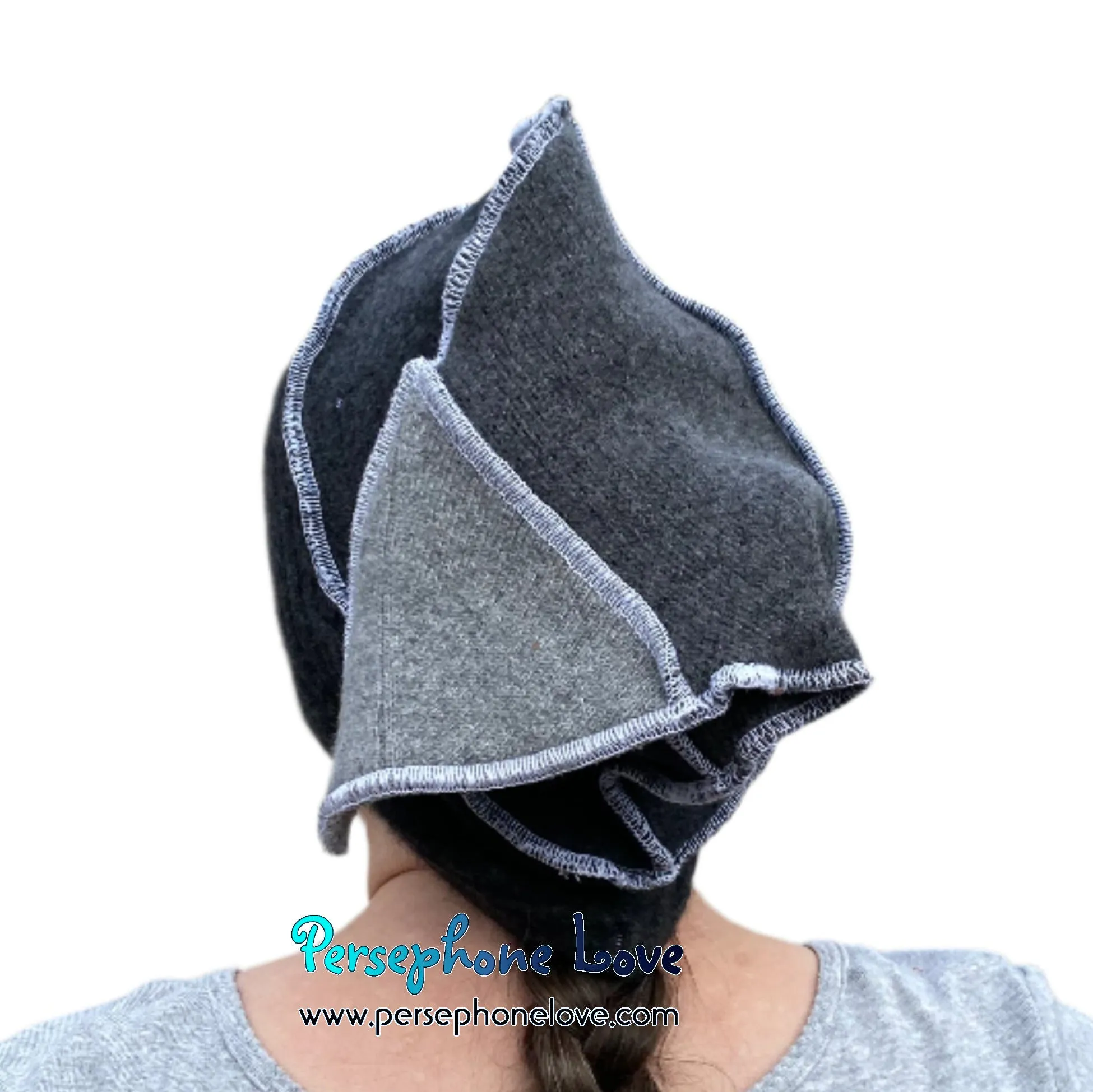 Katwise inspired grey 100% felted cashmere/fleece recycled sweater elf hat-1519