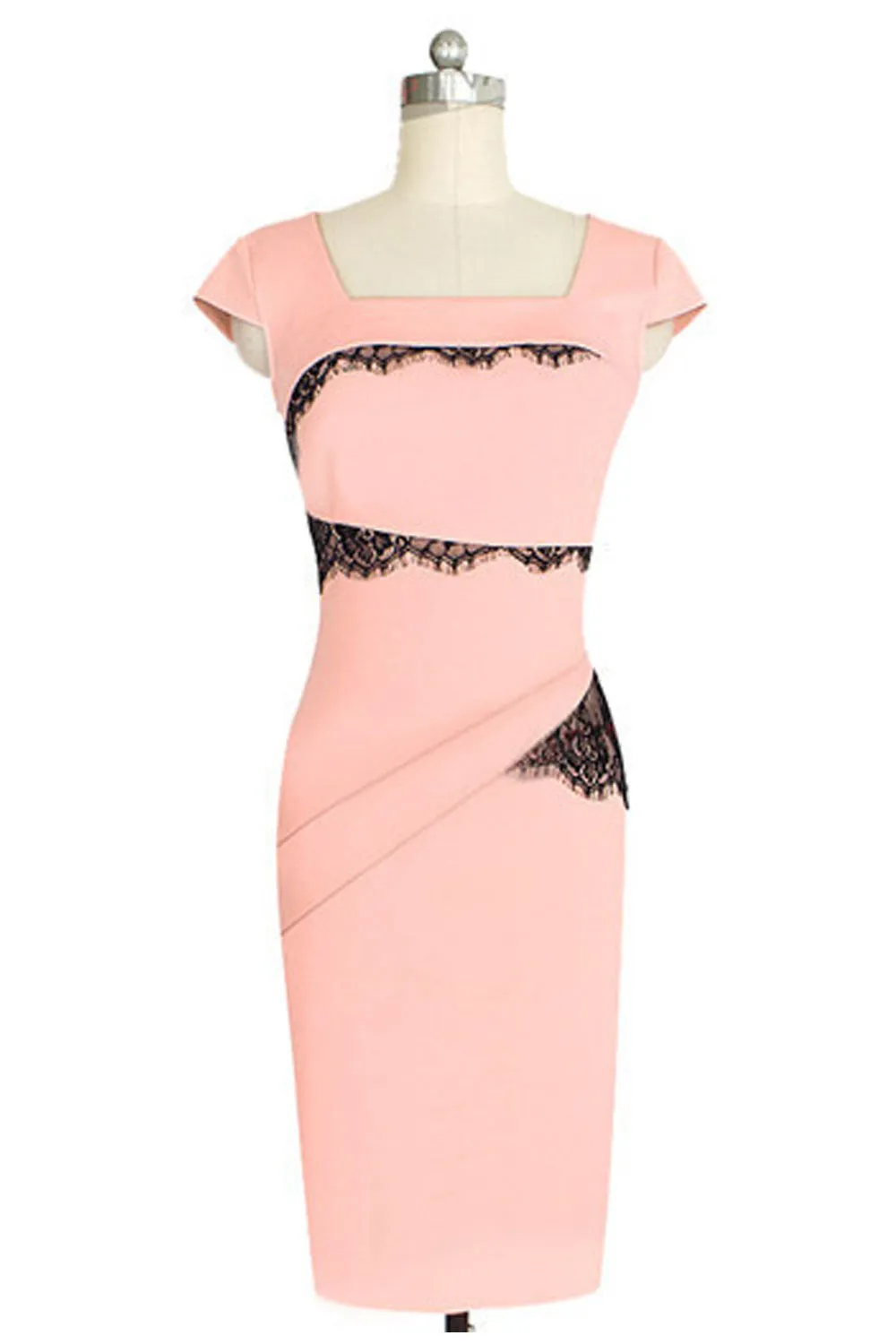 KettyMore Women Trim Lace Cap Sleeve Slim Fit Pencil Dress-KMWD202