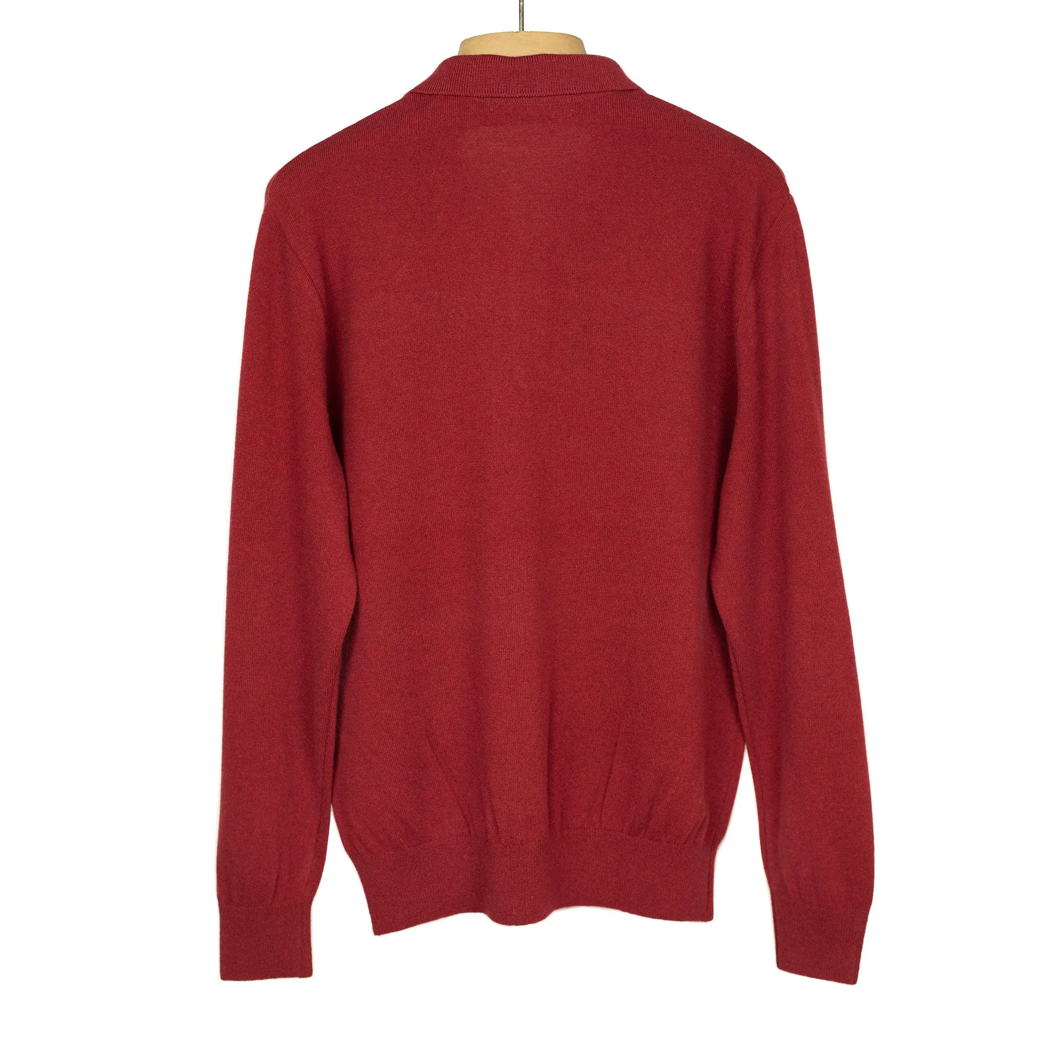 Knit long sleeve polo in cherry red wool/cashmere