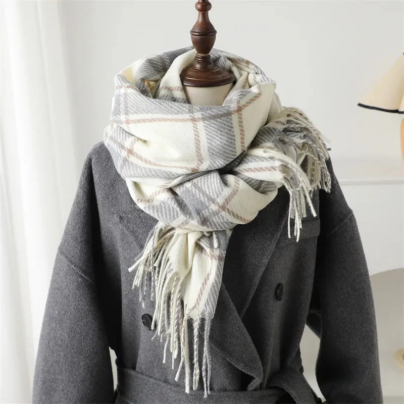 Korean Style Thick Warm Shawl Wrap Plaid Cashmere Blanket Scarf