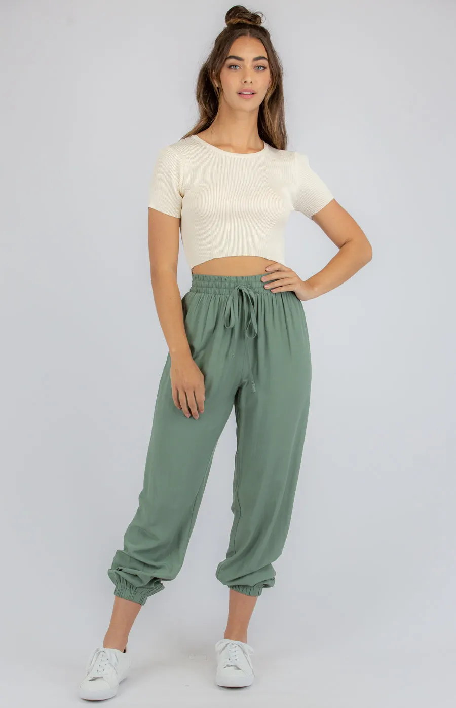 Lightweight Pants With Elastic Cuff Detail