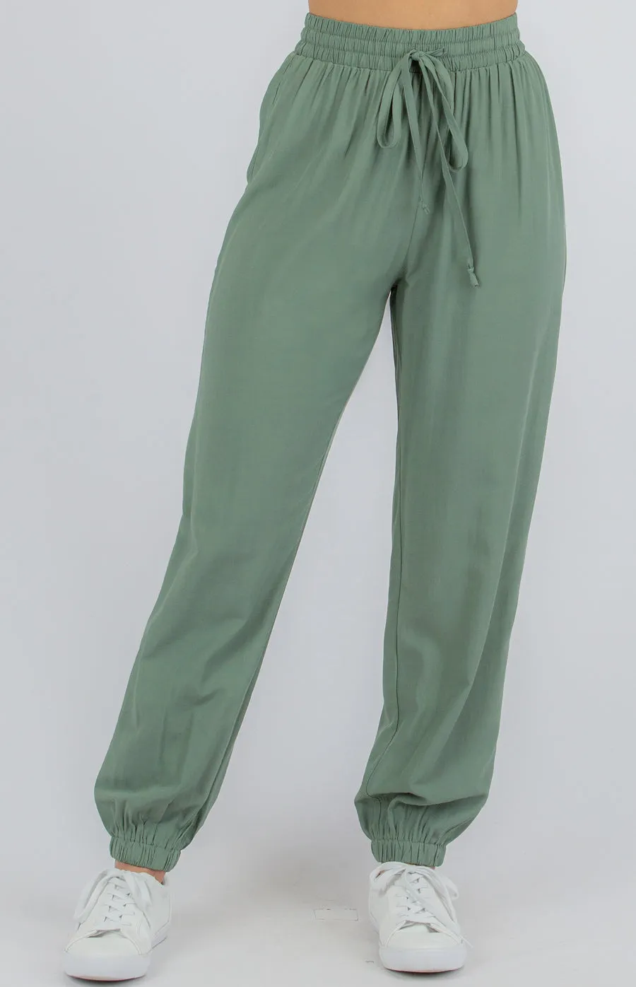 Lightweight Pants With Elastic Cuff Detail
