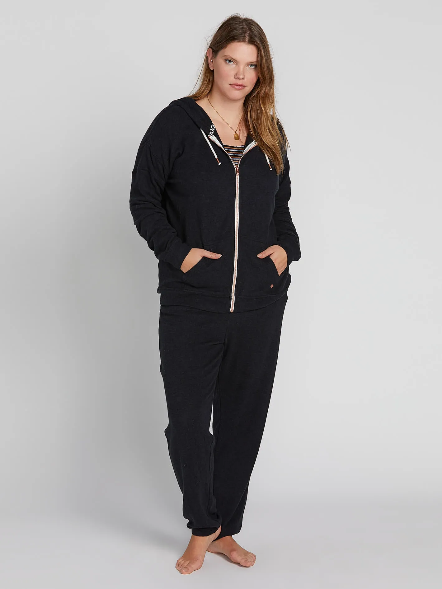 Lived In Lounge Plus Size Zip Up - Black