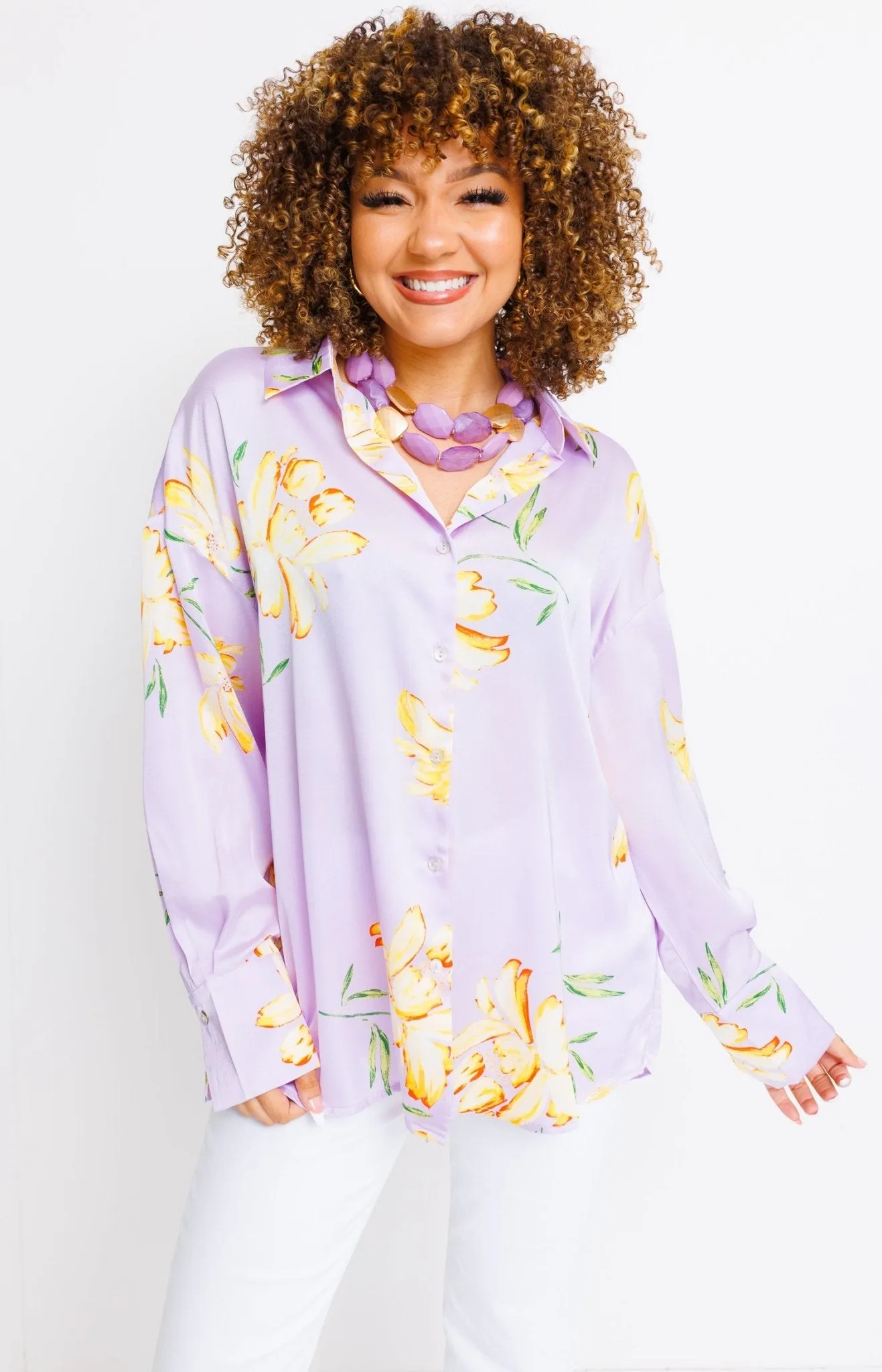 Living Lavish Satin Top, LAVENDER