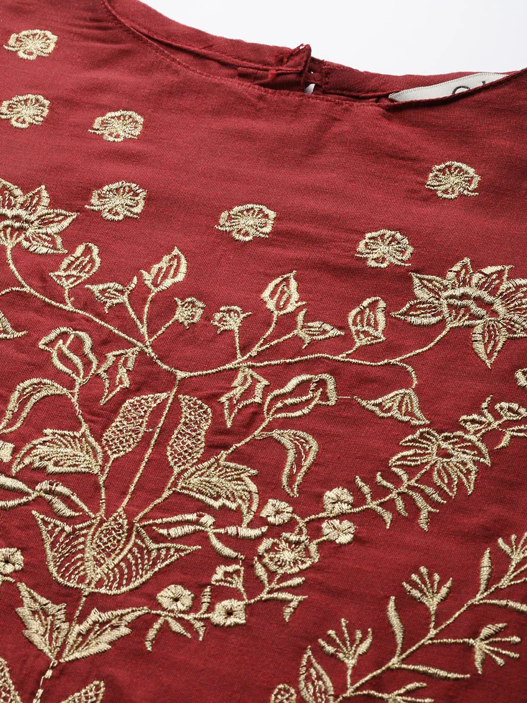 Maroon And Golden Yoke Design Kurta With Trousers