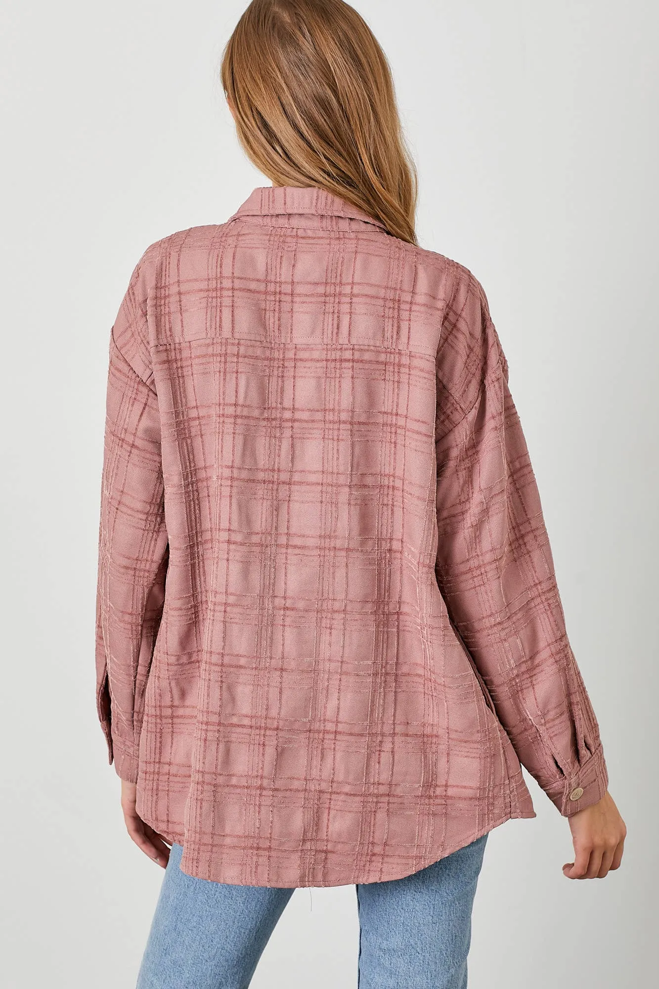 Mauve Plaid Textured Woven Shacket