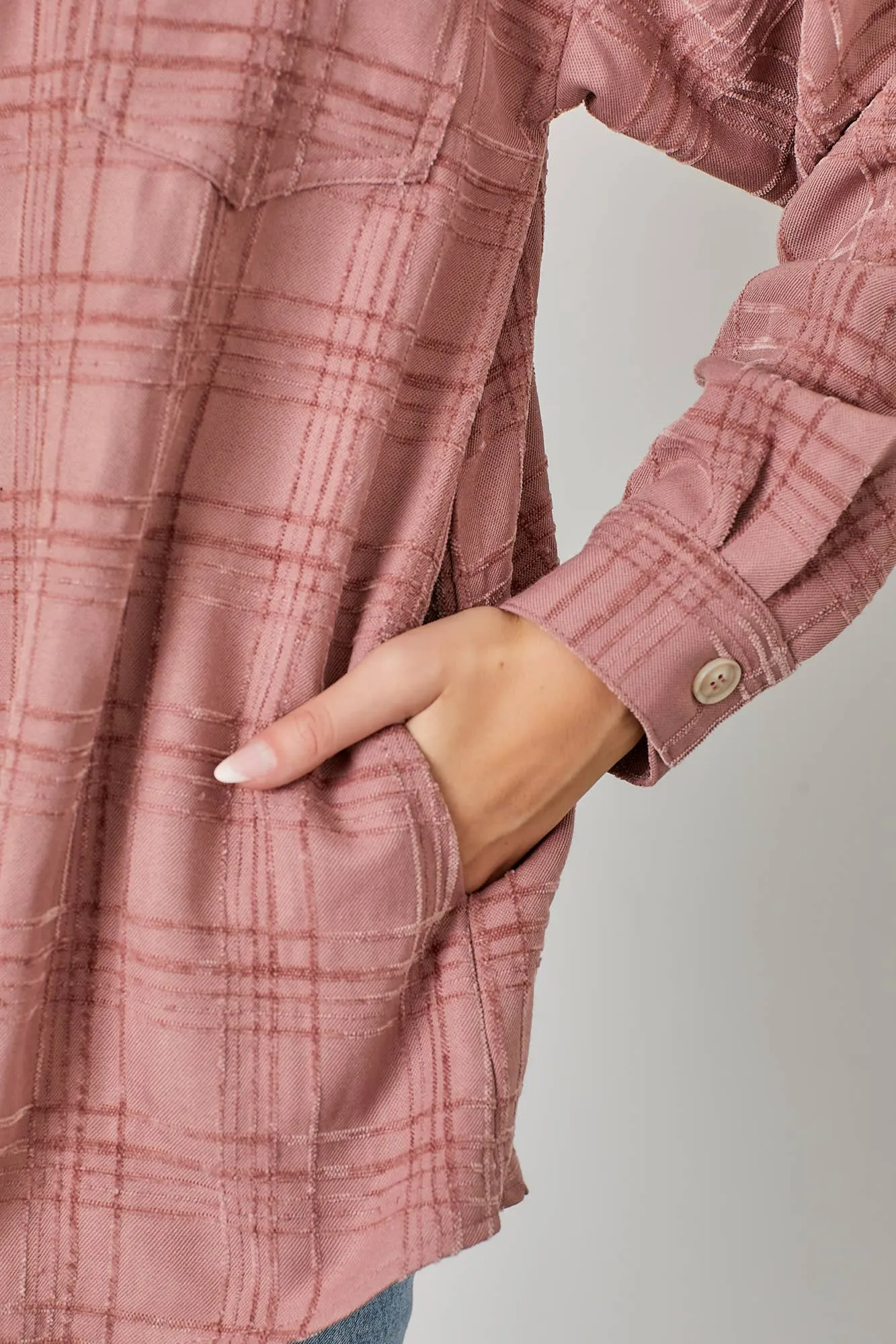 Mauve Plaid Textured Woven Shacket
