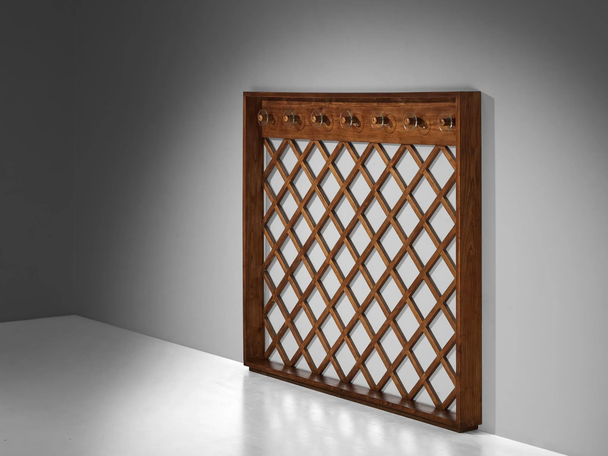 Mid-Century Modern Italian Wall-Mounted Hall-Stand or Coat Rack in Chestnut