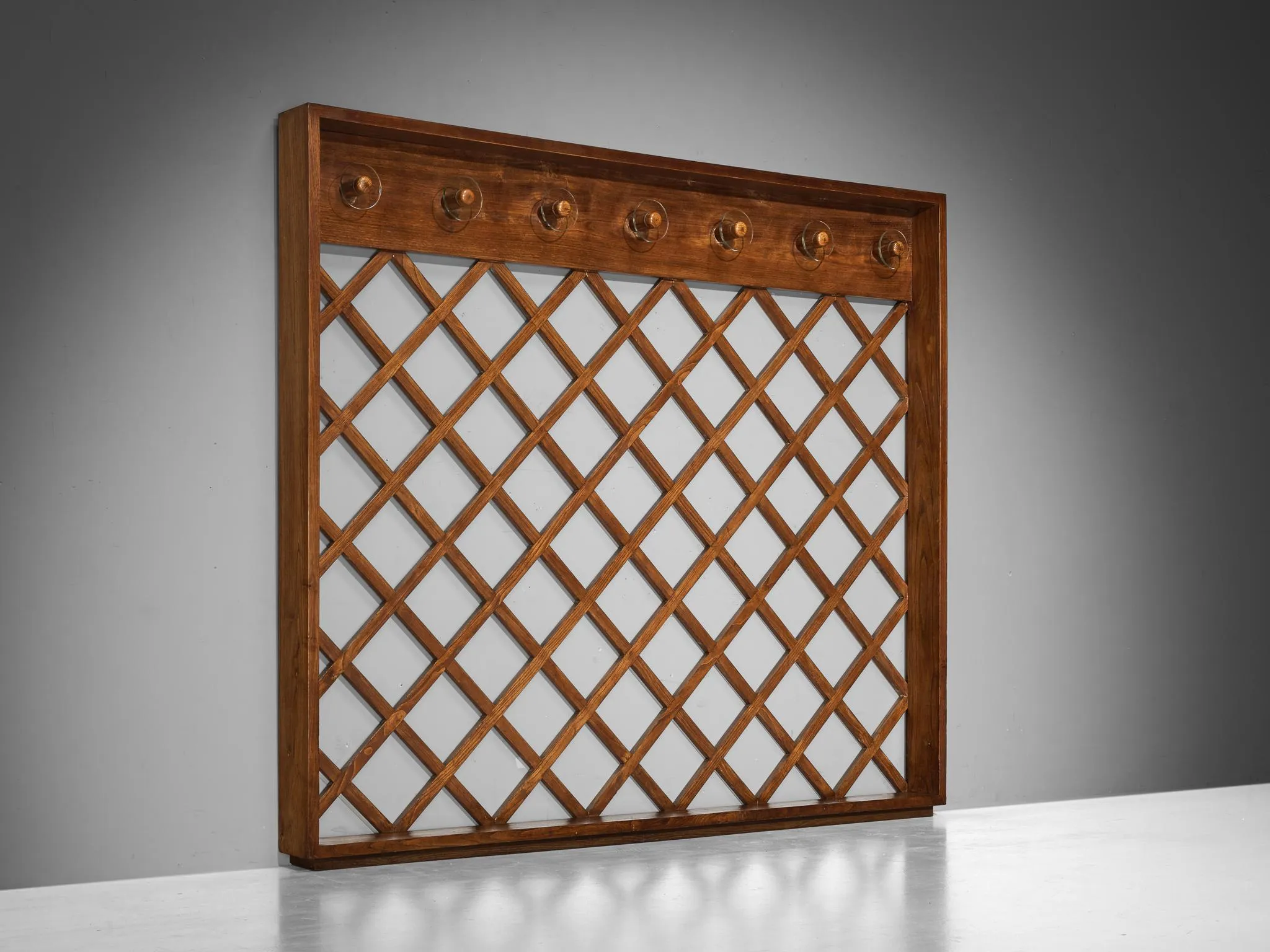 Mid-Century Modern Italian Wall-Mounted Hall-Stand or Coat Rack in Chestnut