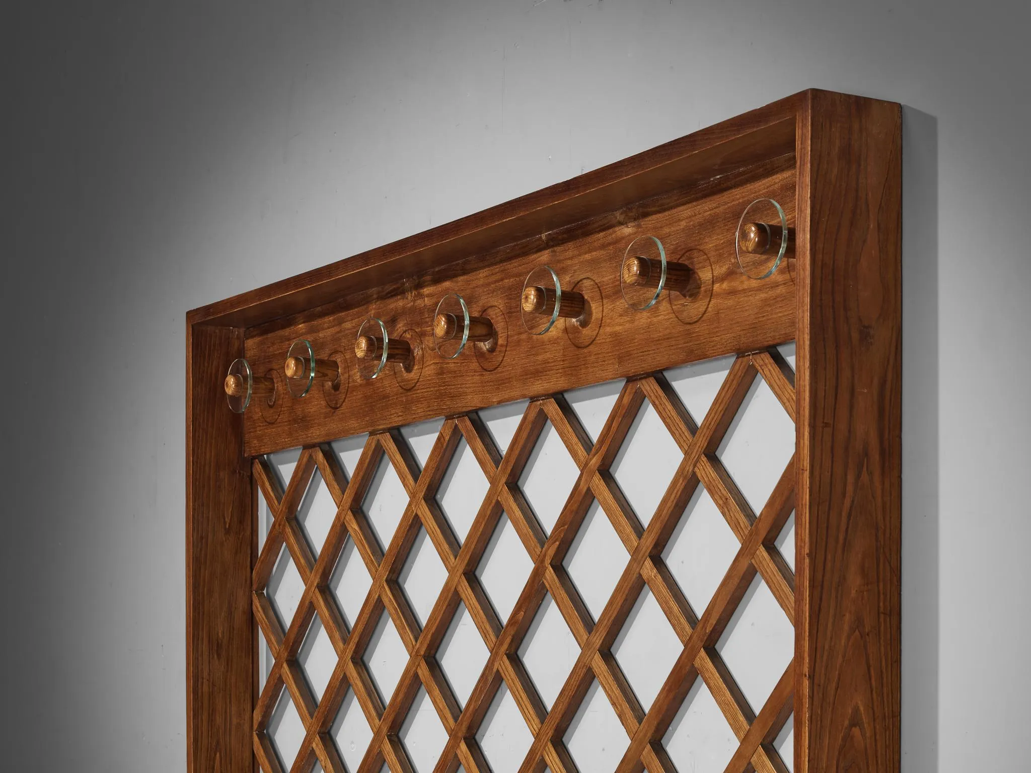 Mid-Century Modern Italian Wall-Mounted Hall-Stand or Coat Rack in Chestnut