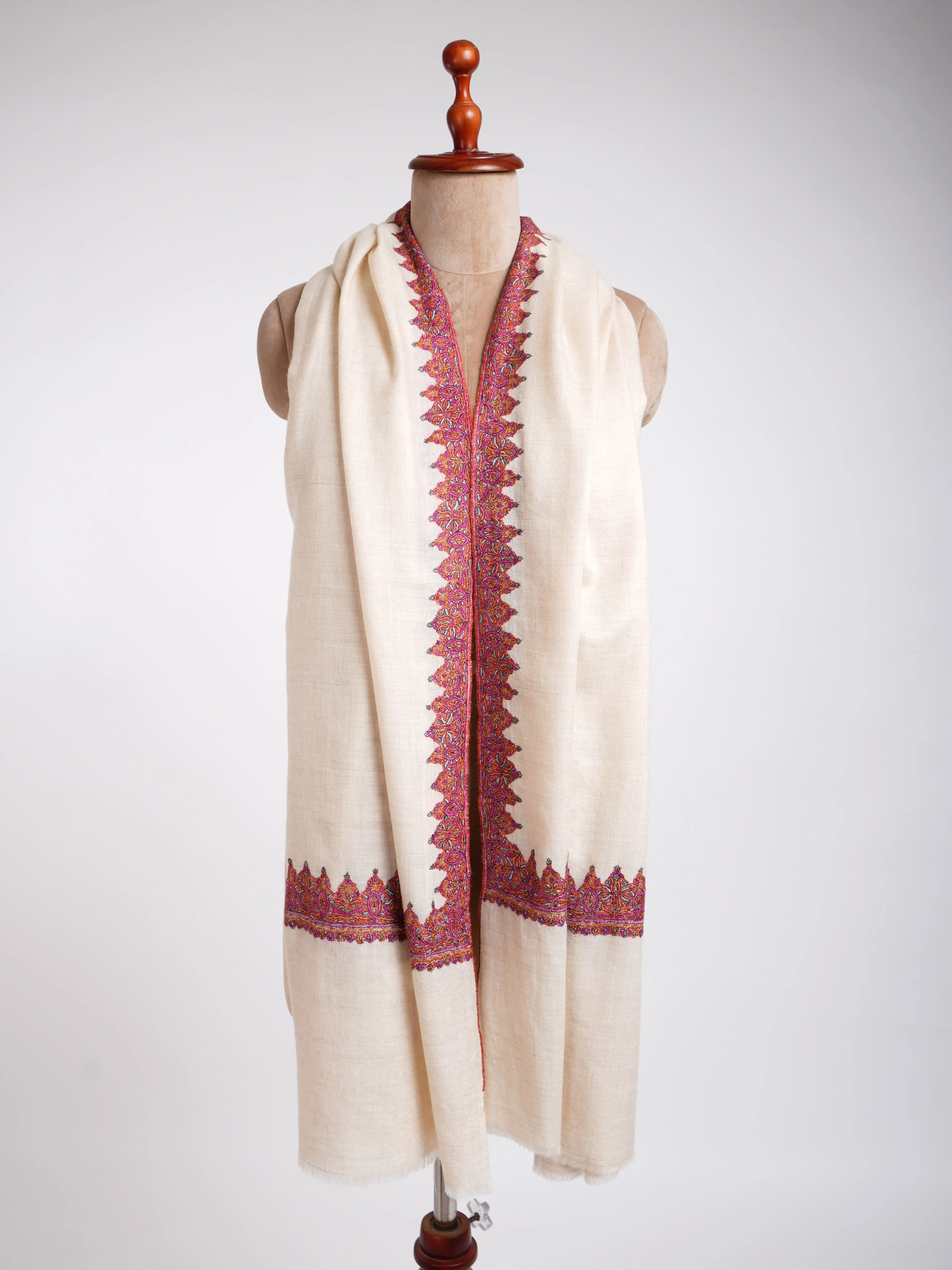 Neemdaur Hand Embroidery Kashmiri Pashmina Shawls White