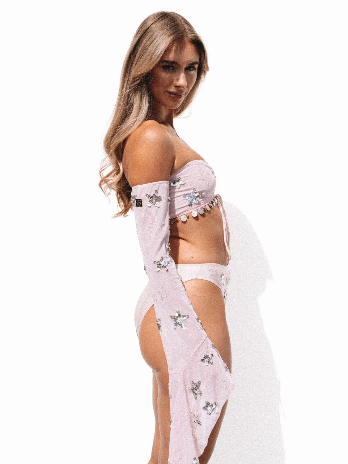 PHOENIX SPARKLE STAR ARM WARMERS - PINK/SILVER