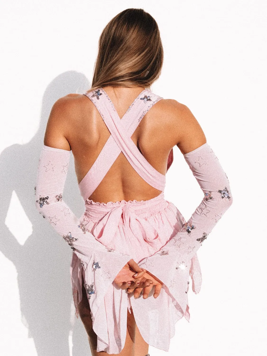 PHOENIX SPARKLE STAR ARM WARMERS - PINK/SILVER