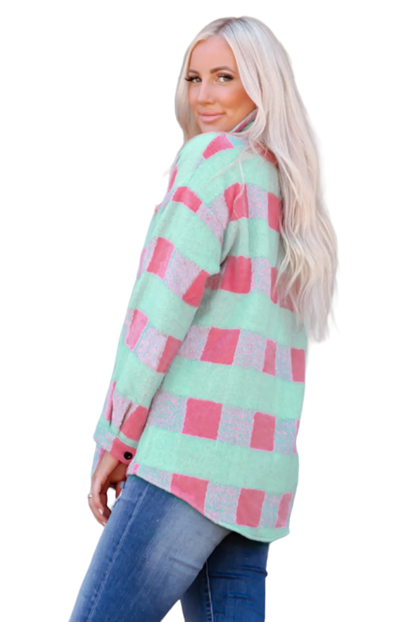 Plaid Button Front Dropped Shoulder Shacket