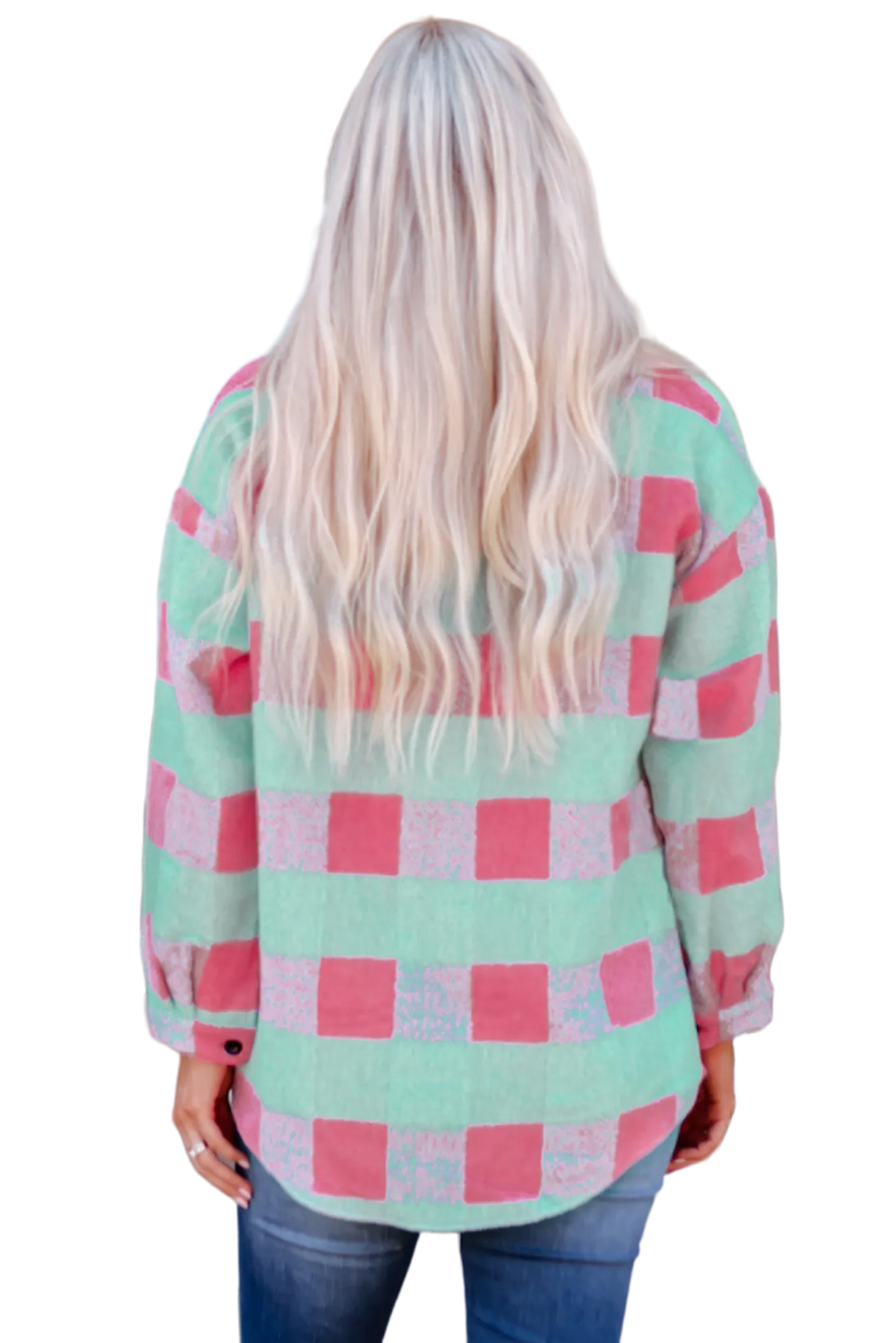 Plaid Button Front Dropped Shoulder Shacket