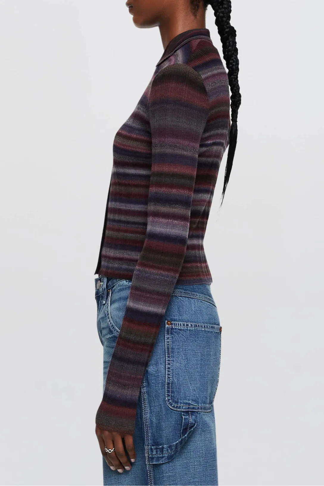 Ribbed Polo Cardigan | Lavender Combo