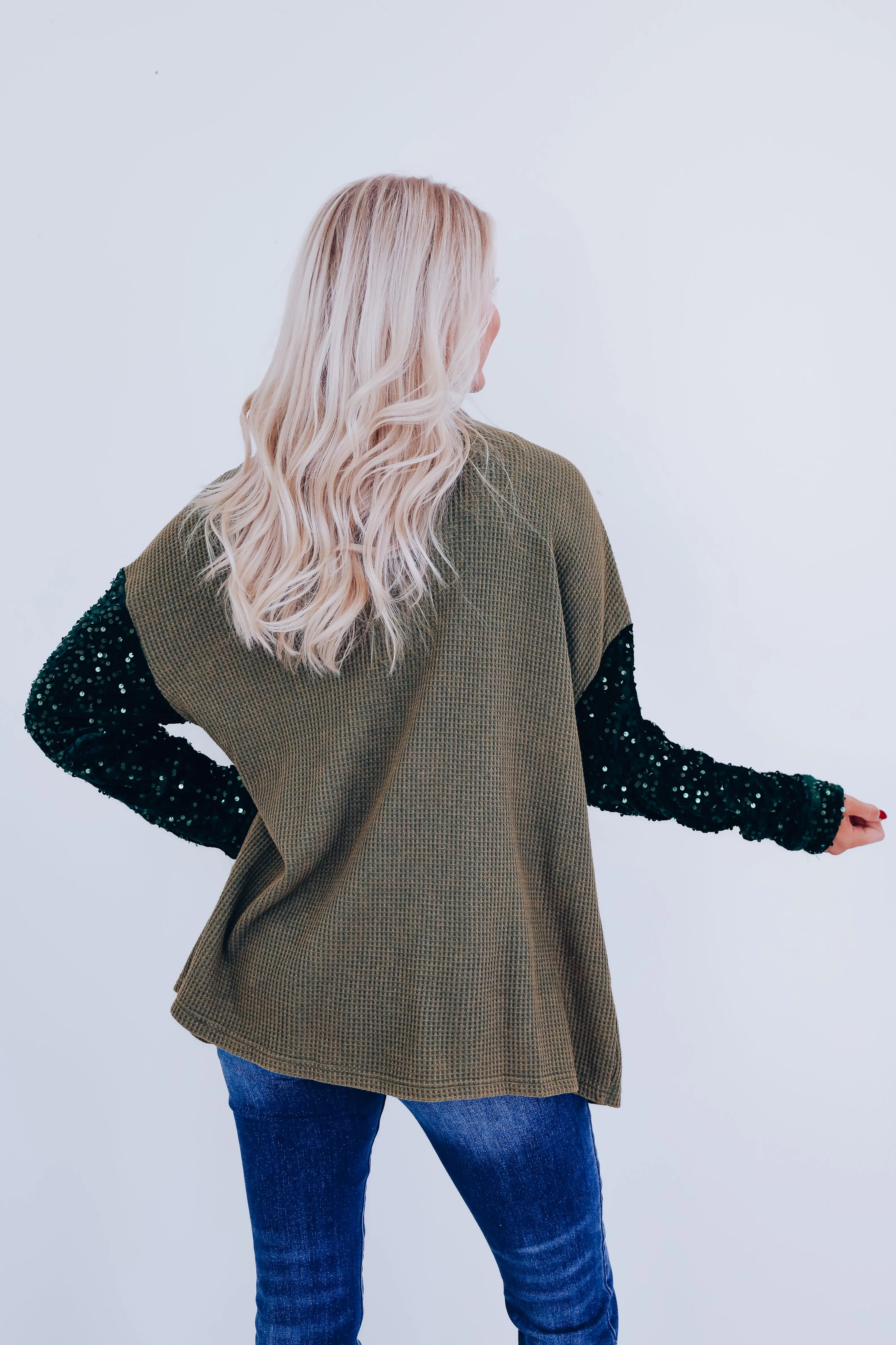 Sasha Sequin Accent Shacket - Olive