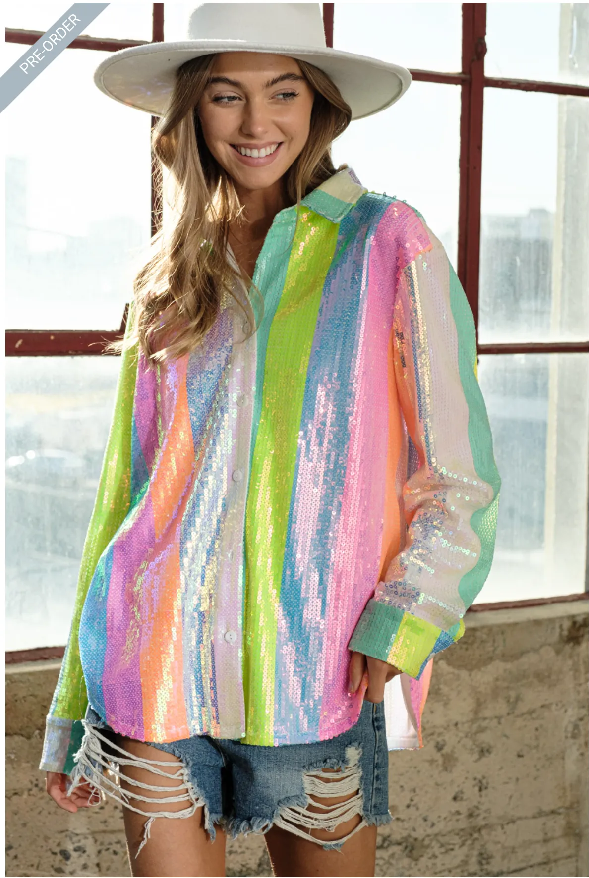 Sherbet Sequin Stripes Top