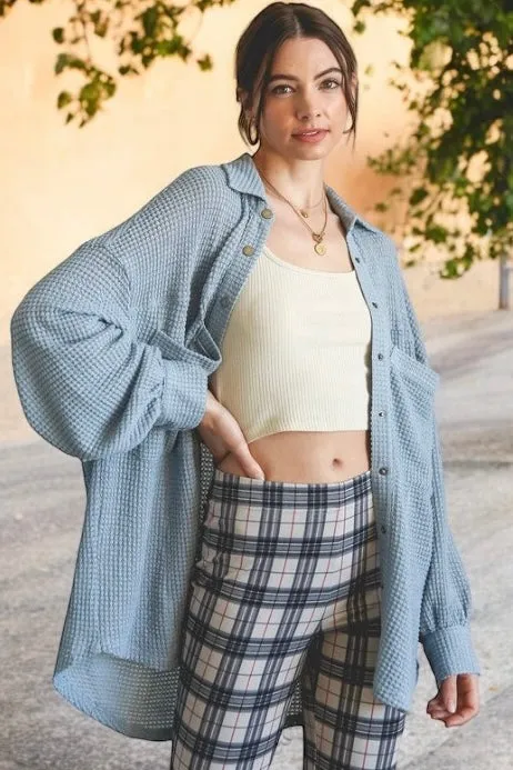 So My Everyday Soft Waffle Knit Oversized Button Down (3 Colors)