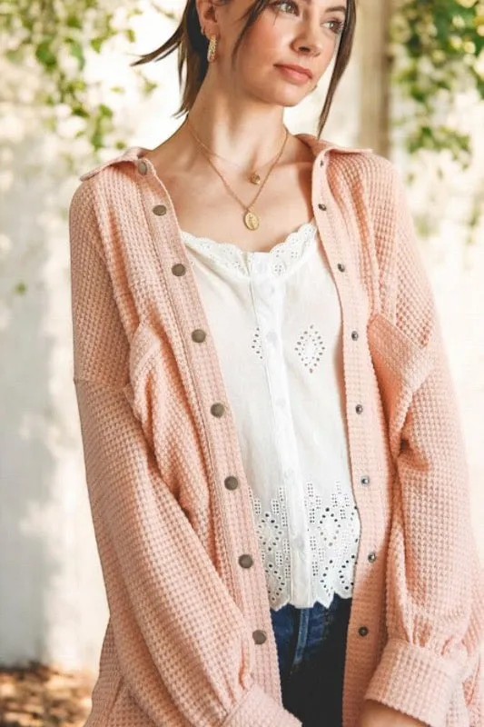 So My Everyday Soft Waffle Knit Oversized Button Down (3 Colors)