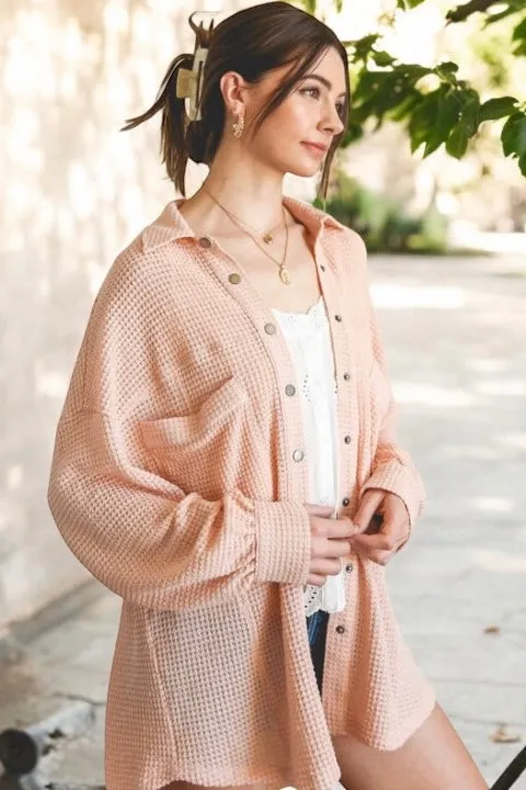 So My Everyday Soft Waffle Knit Oversized Button Down (3 Colors)